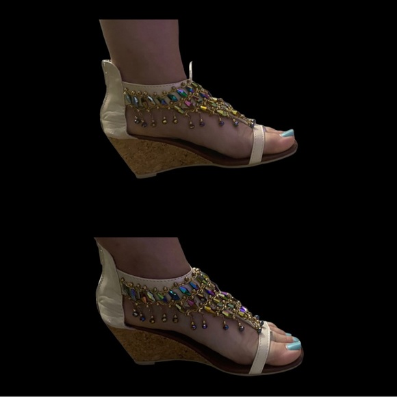 Beaded Wedge Heel Bohemian Sandals Shoes - Picture 10 of 16